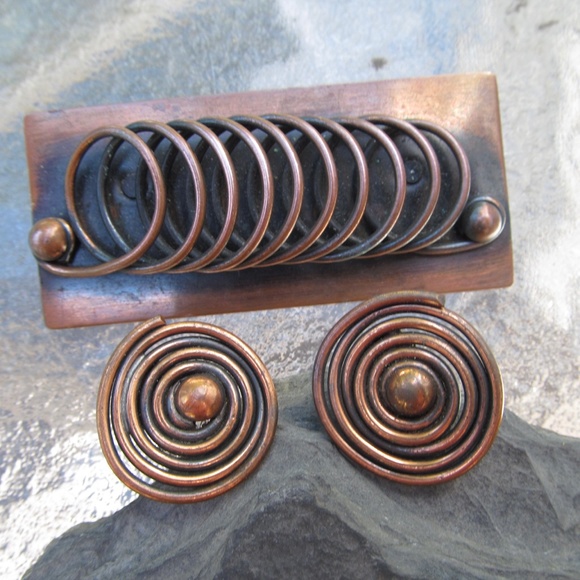 Vintage Pedro Pujol Modernist Brooch and Earrings Set Mid Century - Picture 4 of 4